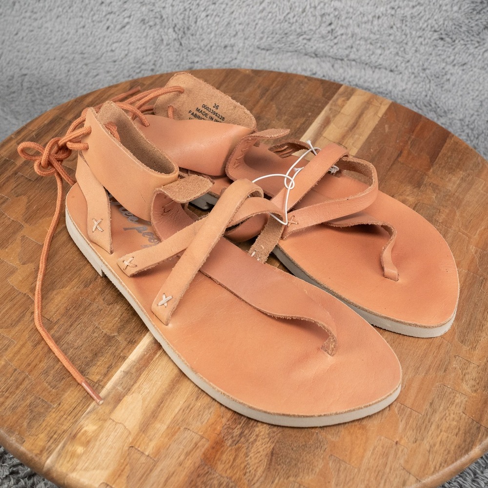 Free People Leather Gladiator Sandals Women EU 36 US 6 Lace Up Boho Flat Peach‎